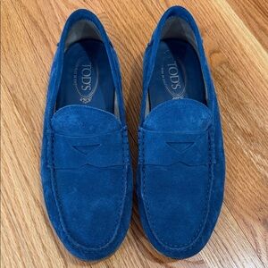 TOD'S Men's Royal Blue Suede Penny Loafers
